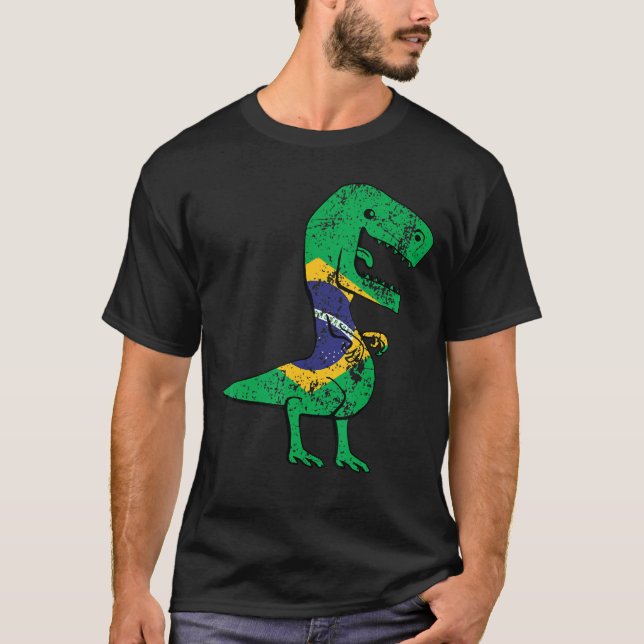 Dinosaur Brazil Flag T-Shirt (Front)