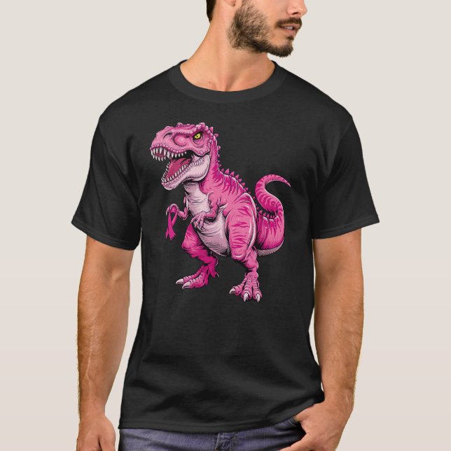 Dinosaur Breast Cancer Awareness Pink Ribbon For K T-Shirt (Front)