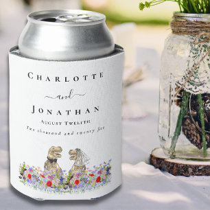 Dinosaur Bride and Groom Custom Wedding Can Cooler
