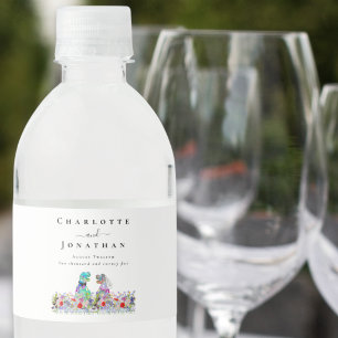Dinosaur Bride and Groom Custom Wedding Water Bottle Label