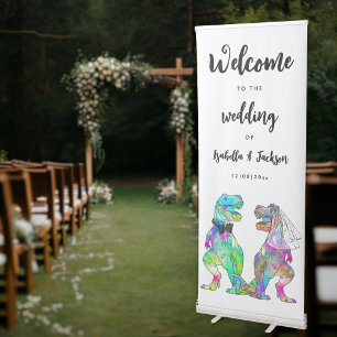 Dinosaur Bride and Groom Custom Wedding Welcome Retractable Banner