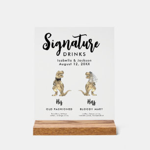 Dinosaur Bride and Groom Signature Drinks Wedding Acrylic Sign