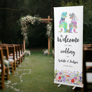 Dinosaur Bride and Groom Wedding Welcome Retractable Banner