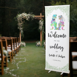 Dinosaur Bride and Groom Wedding Welcome Retractable Banner