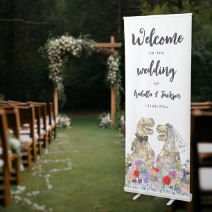 Dinosaur Bride and Groom Wedding Welcome Retractable Banner