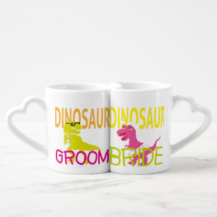 dinosaur bride groom character mugs & cups