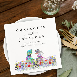Dinosaur Bride & Groom Custom Wedding Napkin