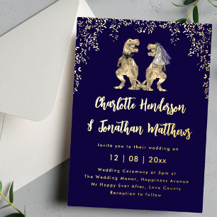 Dinosaur Bride & Groom Wedding Navy Blue & Gold