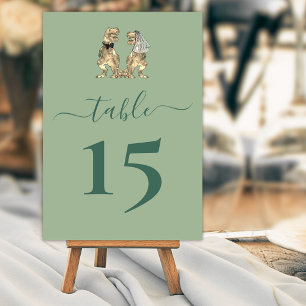Dinosaur Bride & Groom Wedding Sage Green Table Number