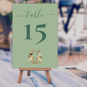 Dinosaur Bride & Groom Wedding Sage Green Table Number