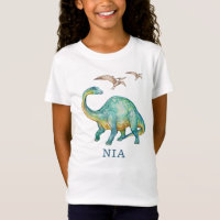 Dinosaur Brontosaurus Personalised Girl's T-Shirt