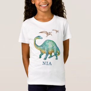 Dinosaur Brontosaurus Personalized Girl's T-Shirt