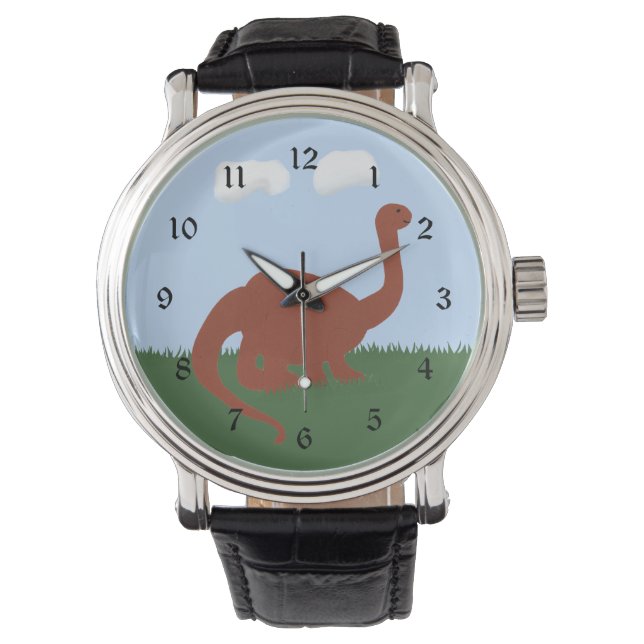 Dinosaur Brontosaurus Whimsical Cartoon Art Watch (Front)