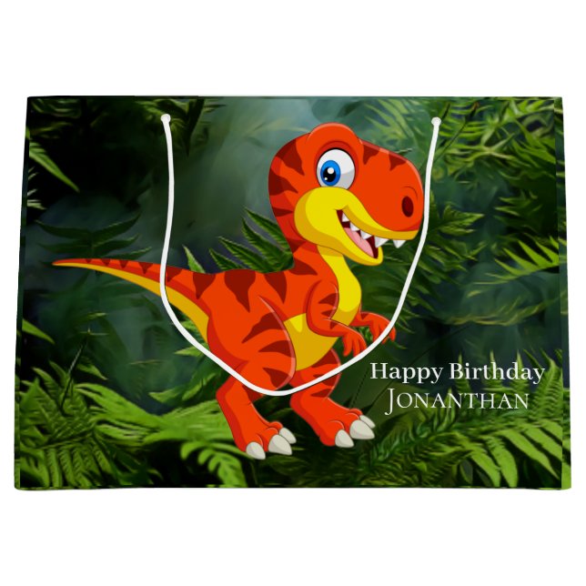 Dinosaur Brown T Rex Jurassic Party   Large Gift Bag (Front)