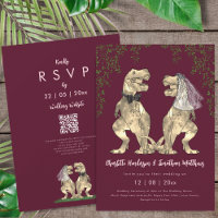 Dinosaur Burgundy Blush Pink Wedding QR Code 