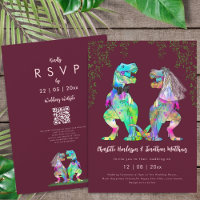 Dinosaur Burgundy Blush Pink Wedding QR Code