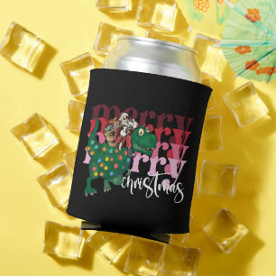Dinosaur carrying Santa Claus Christmas Can Cooler