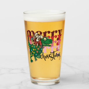 Dinosaur carrying Santa Claus Christmas Glass