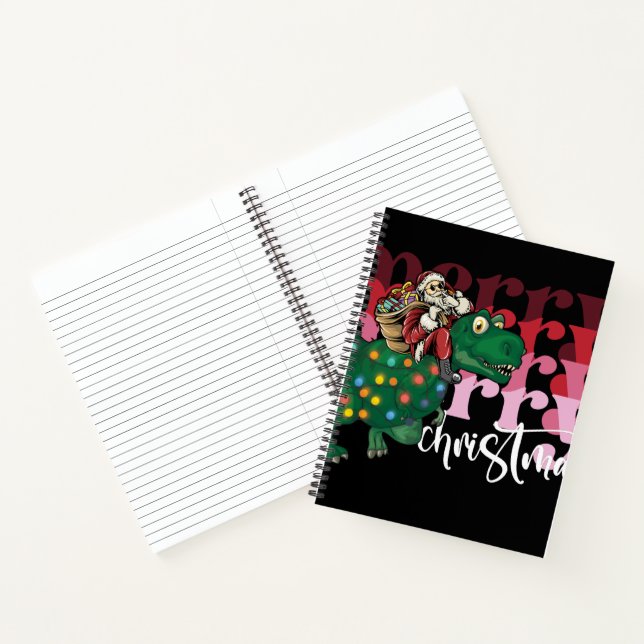 Dinosaur carrying Santa Claus Christmas Notebook (Inside)