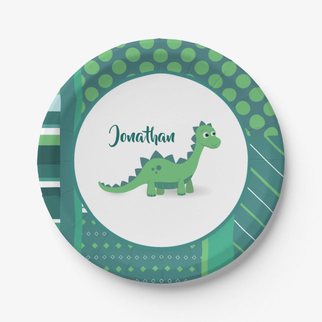 Dinosaur cartoon kids paper plate. plate (Front)
