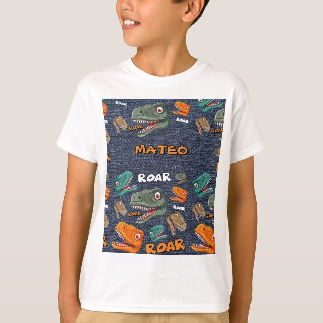Dinosaur Cartoon Pattern for Kids T-Shirt (Front)