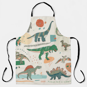 Dinosaur cartoon: vintage illustration set. apron