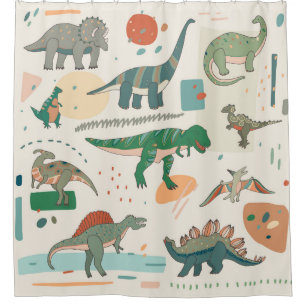 Dinosaur cartoon: vintage illustration set. shower curtain