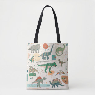 Dinosaur cartoon: vintage illustration set. tote bag