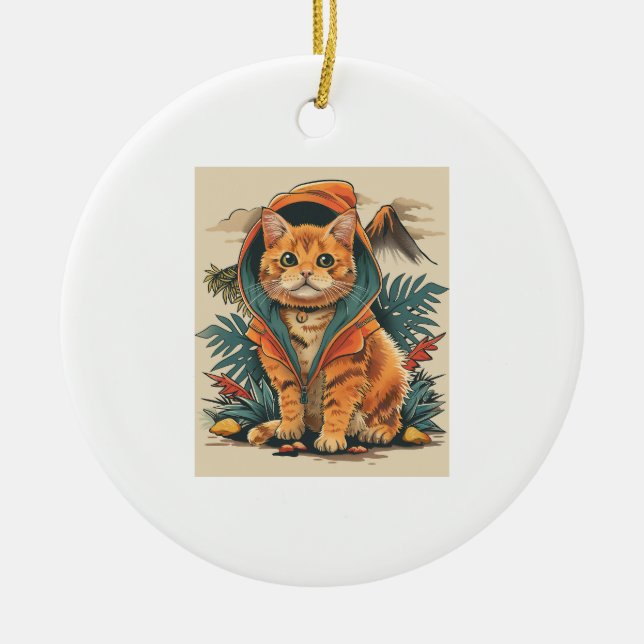 Dinosaur Cat Explorer Ceramic Tree Decoration (Front)