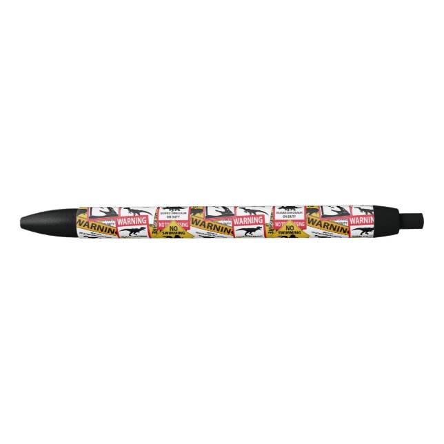 Dinosaur Caution Signs Black Ink Pen (Front)
