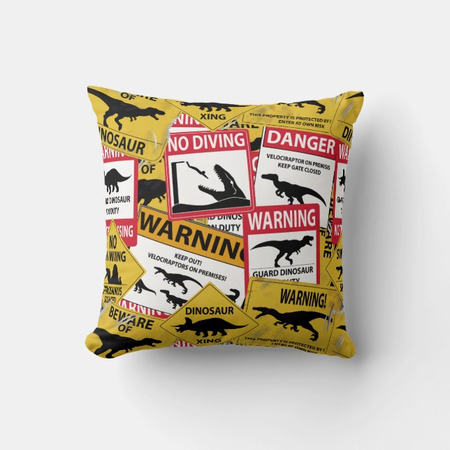 Dinosaur Caution Signs Cushion (Front)