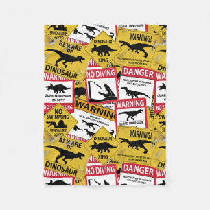 Dinosaur Caution Signs Fleece Blanket