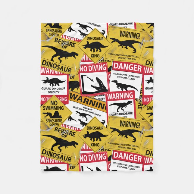 Dinosaur Caution Signs Fleece Blanket (Front)