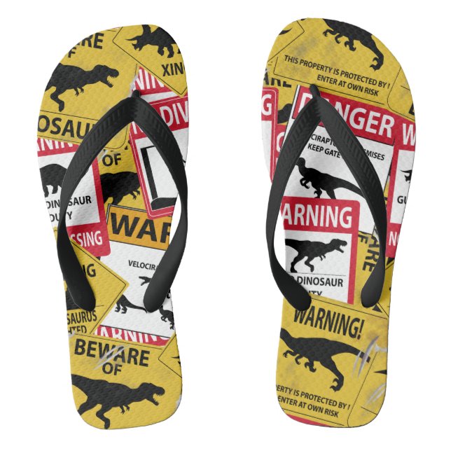 Dinosaur Caution Signs Flip Flops (Footbed)