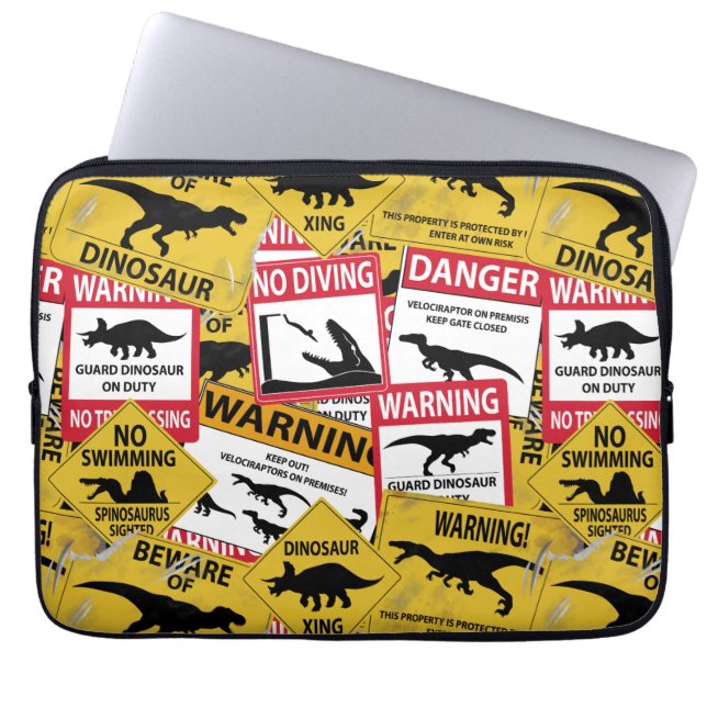 Dinosaur Caution Signs Laptop Sleeve (Front)
