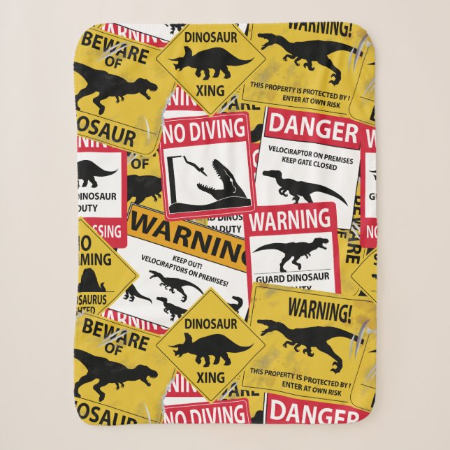 Dinosaur Caution Signs Sherpa Blanket (Front)
