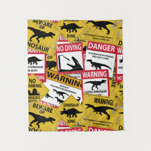 Dinosaur Caution Signs Tapestry