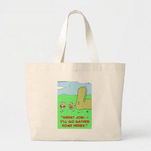 DINOSAUR CAVEMAN GATHER HERBS LARGE TOTE BAG