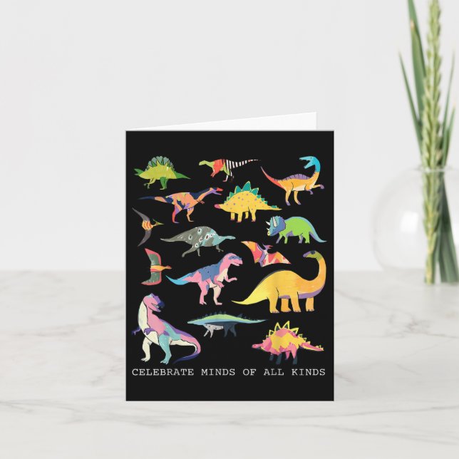 Dinosaur Celebrate Minds Of All Kinds Autism Aware Card (Front)