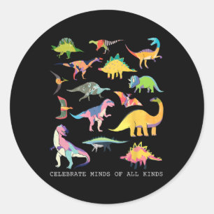 Dinosaur Celebrate Minds Of All Kinds Autism Aware Classic Round Sticker