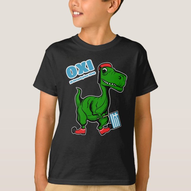 Dinosaur celebrating 'Ohi Day' dressed as Tsolias  T-Shirt (Front)
