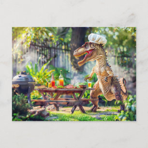 Dinosaur Chef at a Garden BBQ Holiday Postcard