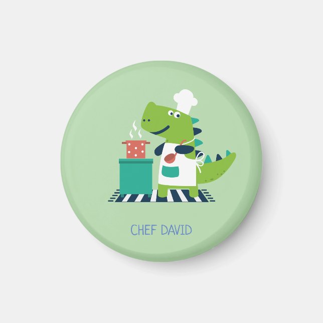 Dinosaur chef badge magnet (Front)