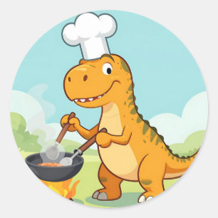 Dinosaur Chef Cooking Funny Classic Round Sticker