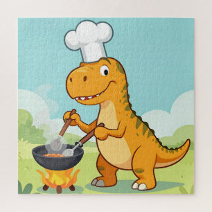 Dinosaur Chef Cooking Funny Jigsaw Puzzle