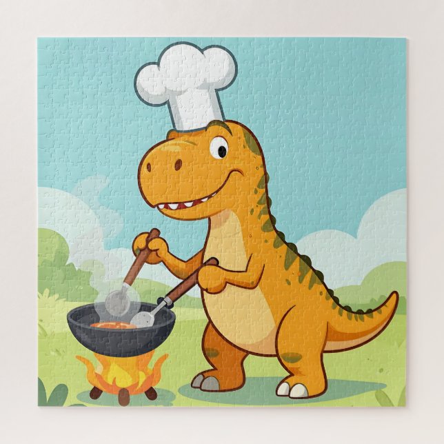 Dinosaur Chef Cooking Funny Jigsaw Puzzle (Vertical)