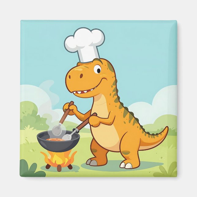 Dinosaur Chef Cooking Funny Magnet (Front)