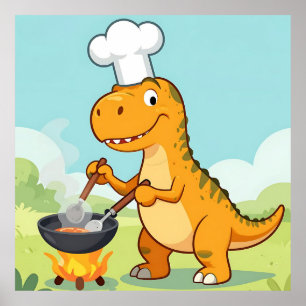 Dinosaur Chef Cooking Funny Poster
