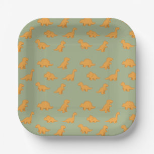 Dinosaur Chicken Nugget Rich Sage Green Kids Paper Plate