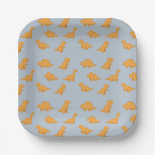 Dinosaur Chicken Nugget Soft Blue-Grey Kids Paper Plate